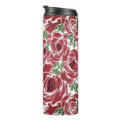 Elegantes Muster Vintager Rose - Rot und Grün Thermosbecher (Nach rechts gedreht)