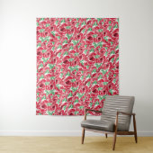 Elegantes Muster Vintager Rose - Rot und Grün Wandteppich (Beispiel)