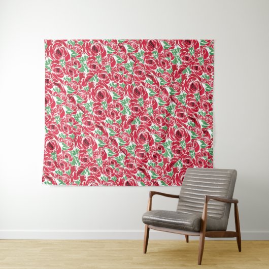 Elegantes Muster Vintager Rose - Rot und Grün Wandteppich (Beispiel (Horizontal))
