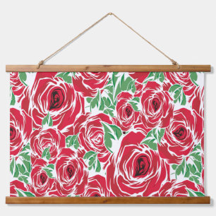 Elegantes Muster Vintager Rose - Rot und Grün Wandteppich Mit Holzrahmen