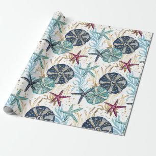 Elegantes Muster von Blauen und goldenen Ozeanen Geschenkpapier