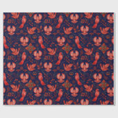 Elegantes Muster von Roten Vögeln, Pflanze auf Bla Geschenkpapier (Flach)