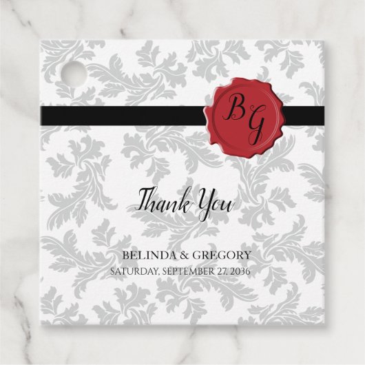 Elegantes Muster & Wax Siegel Hochzeitsgeschenk Geschenkanhänger (Vorderseite)