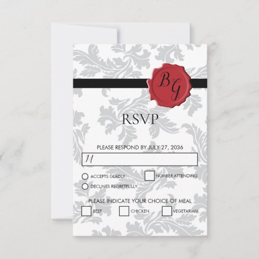 Elegantes Muster & Wax Siegel Hochzeitskarten RSVP Karte (Vorderseite)