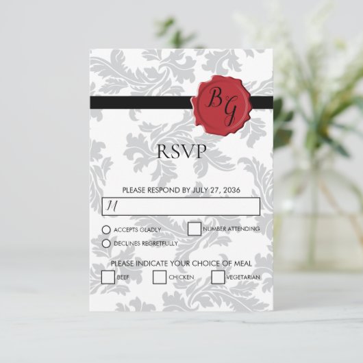 Elegantes Muster & Wax Siegel Hochzeitskarten RSVP Karte (Stehend Vorderseite)