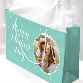 Elegantes Muttertags-Foto Weiß Mint Große Geschenktüte