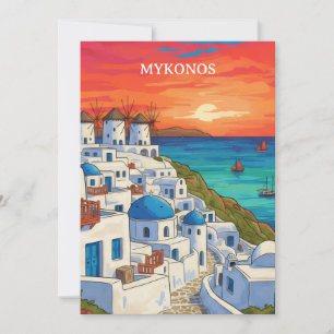 Elegantes Mykonos Griechenland Windmühlen Vintage  Karte