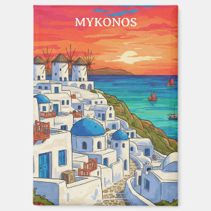 Elegantes Mykonos Griechenland Windmühlen Vintage Magnet