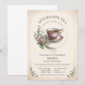 Elegantes Nachmittagstee Kinderdusche Einladung Gi (Vorne/Hinten)