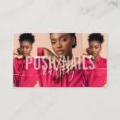 Elegantes Nagelstudio-Script Monogramm Foto QR-Cod Visitenkarte (Vorderseite)