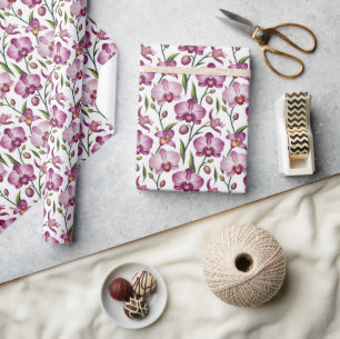 Elegantes nahtloses Muster aus lila und rosa Orchi Geschenkpapier