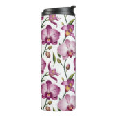 Elegantes nahtloses Muster aus lila und rosa Orchi Thermosbecher (Nach links gedreht)