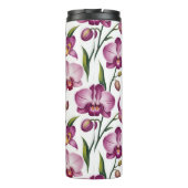 Elegantes nahtloses Muster aus lila und rosa Orchi Thermosbecher (Rückseite)