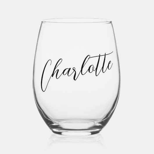 Elegantes Namenskalligraphie-Skript Weinglas Ohne Stiel (Vorderseite)