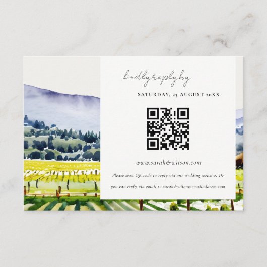 Elegantes Napa Valley Vineyard Wedding QR Code UAW Begleitkarte (Vorderseite)