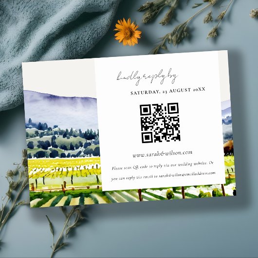 Elegantes Napa Valley Vineyard Wedding QR Code UAW Begleitkarte