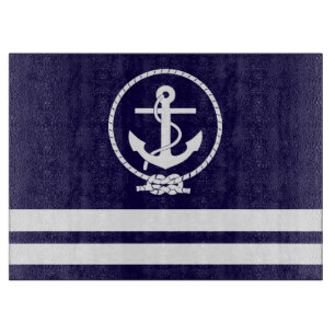 Elegantes Nautical Anker- und Streifen-Muster Schneidebrett