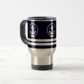 Elegantes Nautical Anker- und Stripmuster Reisebecher (Vorderseite Links)