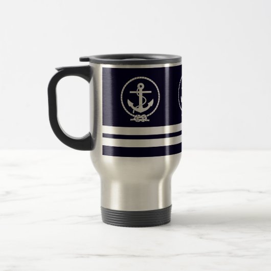Elegantes Nautical Anker- und Stripmuster Reisebecher (Links)