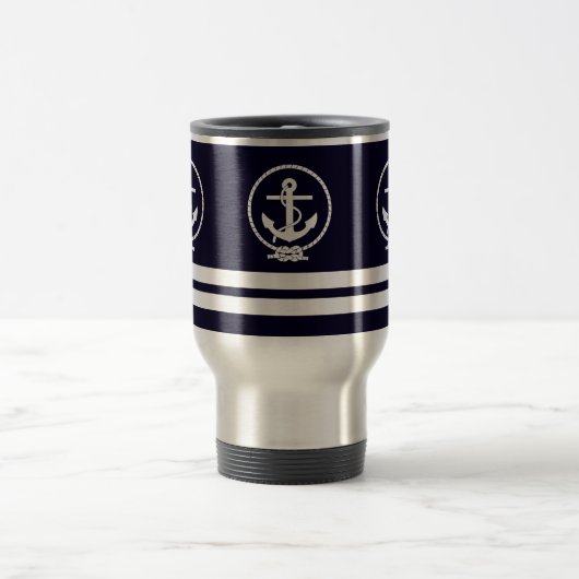 Elegantes Nautical Anker- und Stripmuster Reisebecher (Mittel)