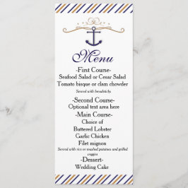 Elegantes nautical Striped Gold Blue Wedding Menü Menükarte
