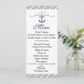 Elegantes nautical Striped Gold Blue Wedding Menü Menükarte (Stehend Vorderseite)