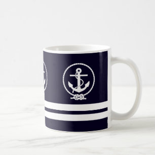 Elegantes nautisches Anker- und Streifenmuster Kaffeetasse