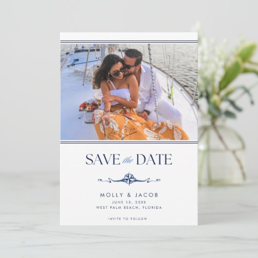 Elegantes nautisches Foto Hochzeit speichern Sie d Save The Date (Stehend Vorderseite)