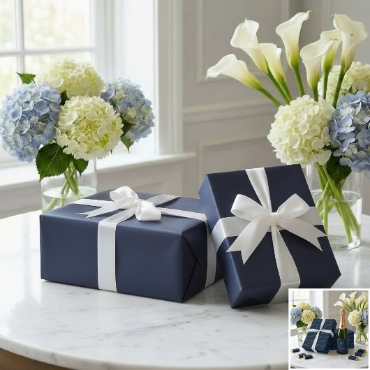Elegantes Navy 80. Geburtstag Geschenkpapier
