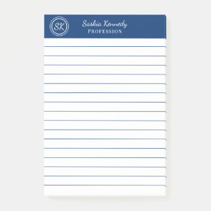 Elegantes Navy-Beruflich-Monogramm-Geschäft Post-it Klebezettel