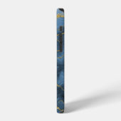 Elegantes Navy-Blau-Achat-Geoden-Marmor-Monogramm iPhone Hülle (Linke Seite)