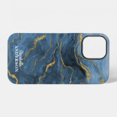 Elegantes Navy-Blau-Achat-Geoden-Marmor-Monogramm iPhone Hülle (Rückseite (Horizontal))