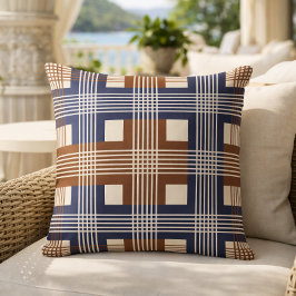 Elegantes Navy-Blau-Braun-Geometrisches Karo Kissen