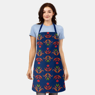 Elegantes Navy-Blau-Folk-Art-Blumen-Rustikal-Gemüt Schürze
