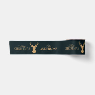 Elegantes Navy Blau Frohe Weihnachten Familienname Satinband