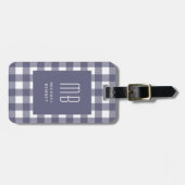 Elegantes Navy Blau Gingham Monogramm Gepäckanhänger (Vorderseite horizontal)