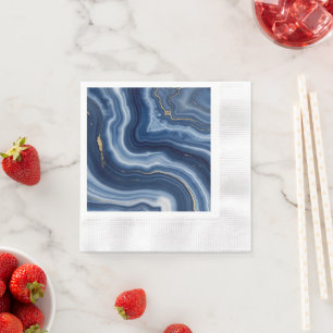 Elegantes Navy Blau Gold abstraktes Flüssig-Marmor Serviette