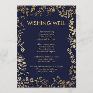 Elegantes Navy Blau Gold Blumen Wishing Well Einladung