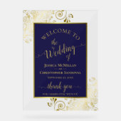 Elegantes Navy Blau & Gold Hochzeits Willkommen Acrylschild (Vorderseite)