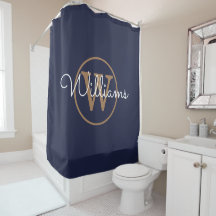 Elegantes Navy Blau Gold Monogramm Schriftname