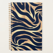 Elegantes Navy Blau Gold Zebramuster Planer (Vorderseite)