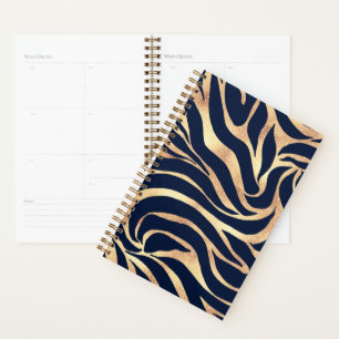 Elegantes Navy Blau Gold Zebramuster Planer