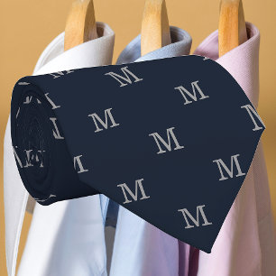 Elegantes Navy Blau Graues Monogramm Personalisier Krawatte
