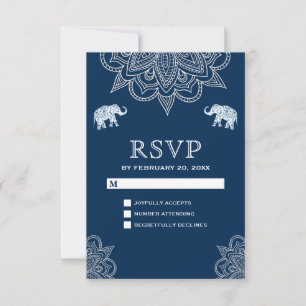 Elegantes Navy-Blau-Henna-Indien-Hochzeits-RSVP RSVP Karte