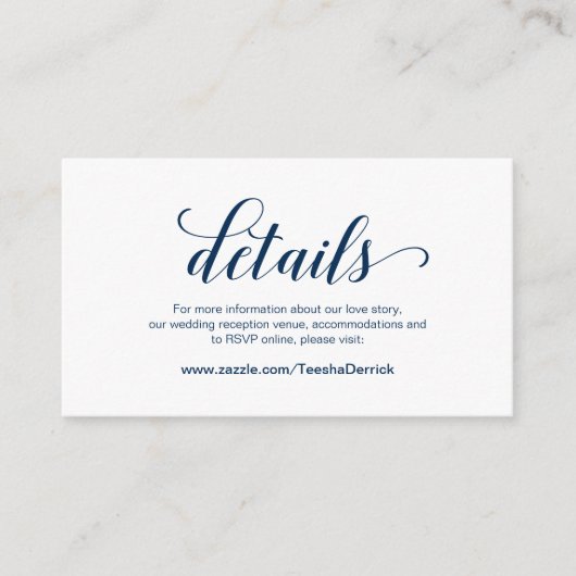 Elegantes Navy Blau, Hochzeitdetails, Online-UAWG Begleitkarte (Vorderseite)
