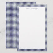 Elegantes Navy Blau Houndstooth Monogramm Briefpapier (Vorne/Hinten)