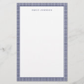 Elegantes Navy Blau Houndstooth Monogramm Briefpapier (Vorderseite)