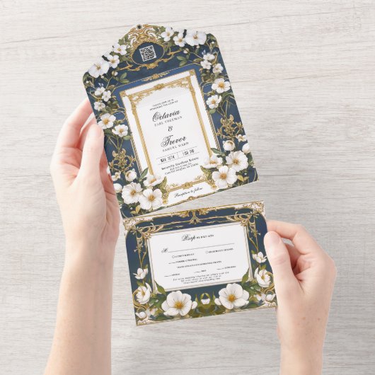 Elegantes Navy Blau in einer Hochzeit Einladung (Abreißen)