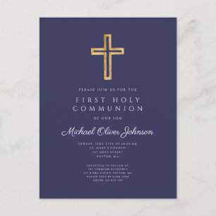 Elegantes Navy-Blau-Kreuz-Junge Erste Kommunion Postkarte