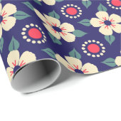 Elegantes Navy Blau mit Cream Blume Wrapping Pape Geschenkpapier (Rolleneckpunkt)